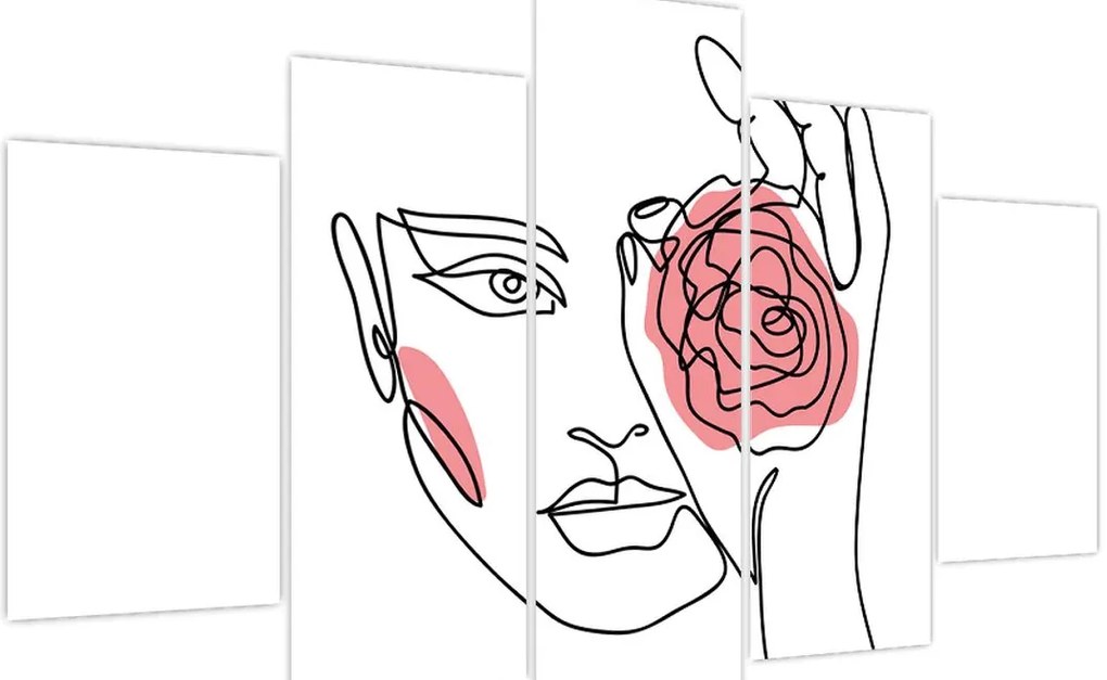 Obraz - Line art tvár s ružou (150x105 cm)