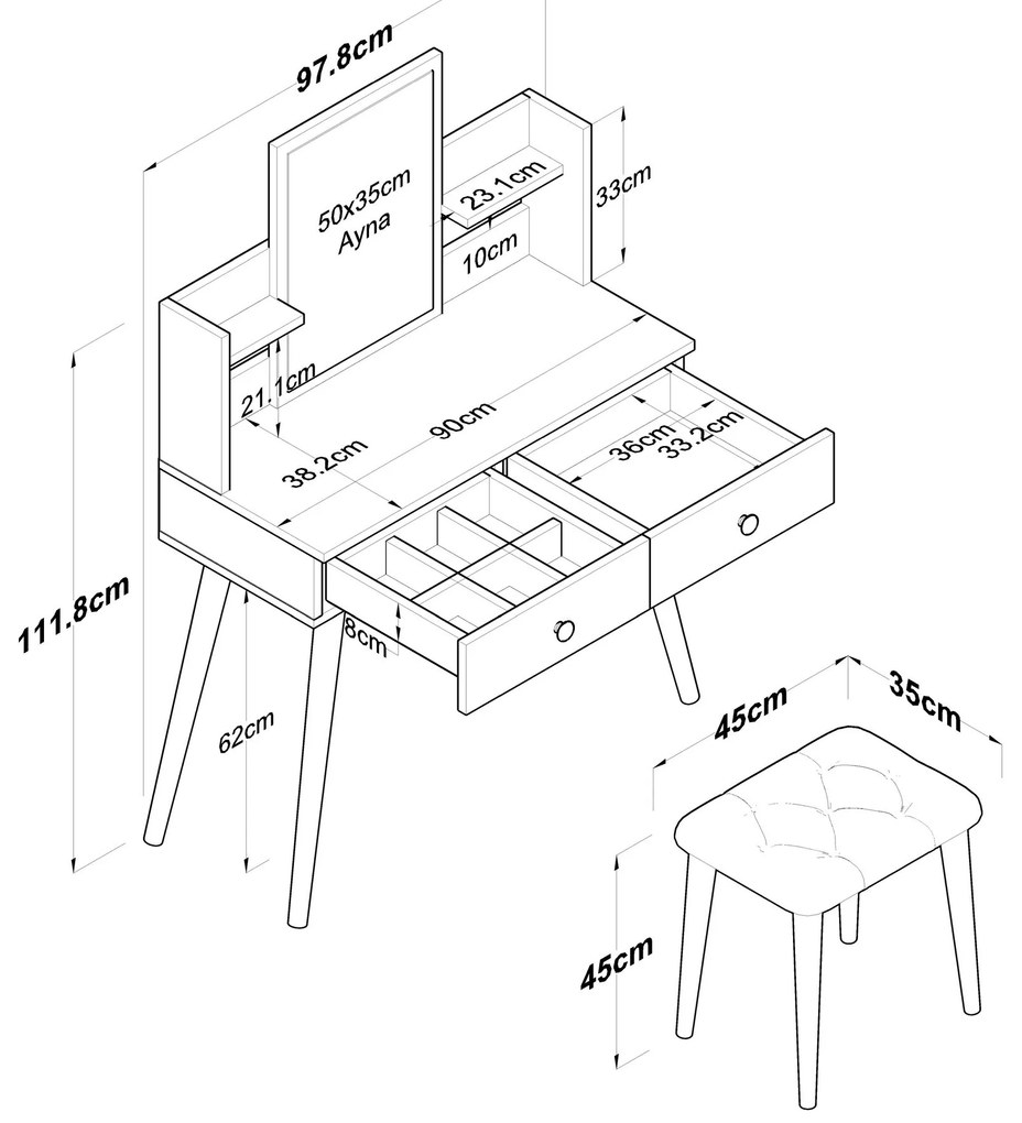 Toaletný stolík Margot 02 so stoličkou biely