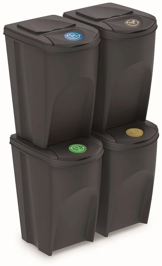 Sada 4 odpadkových košů Soorti na tříděný odpad 4 x 35 l černá