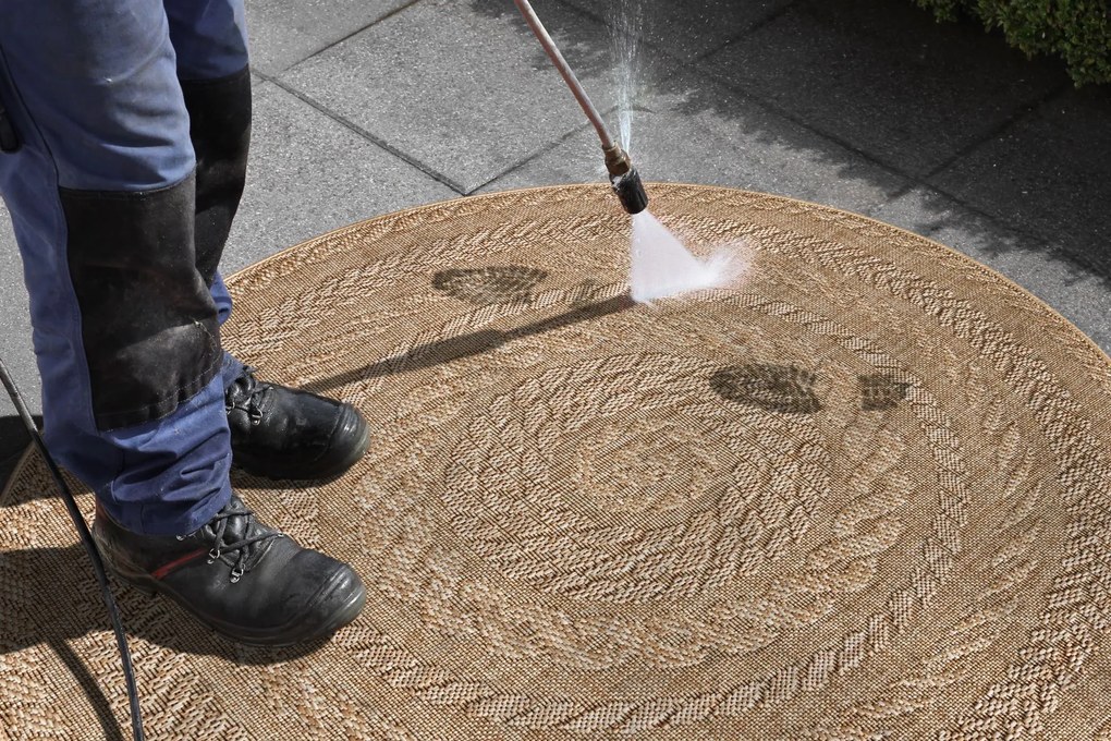 Hanse Home, Kusový koberec Forest 103998 Beige / Brown – na von aj na doma, 200x200 (priemer) kruh, béžová, chodba / predsieň