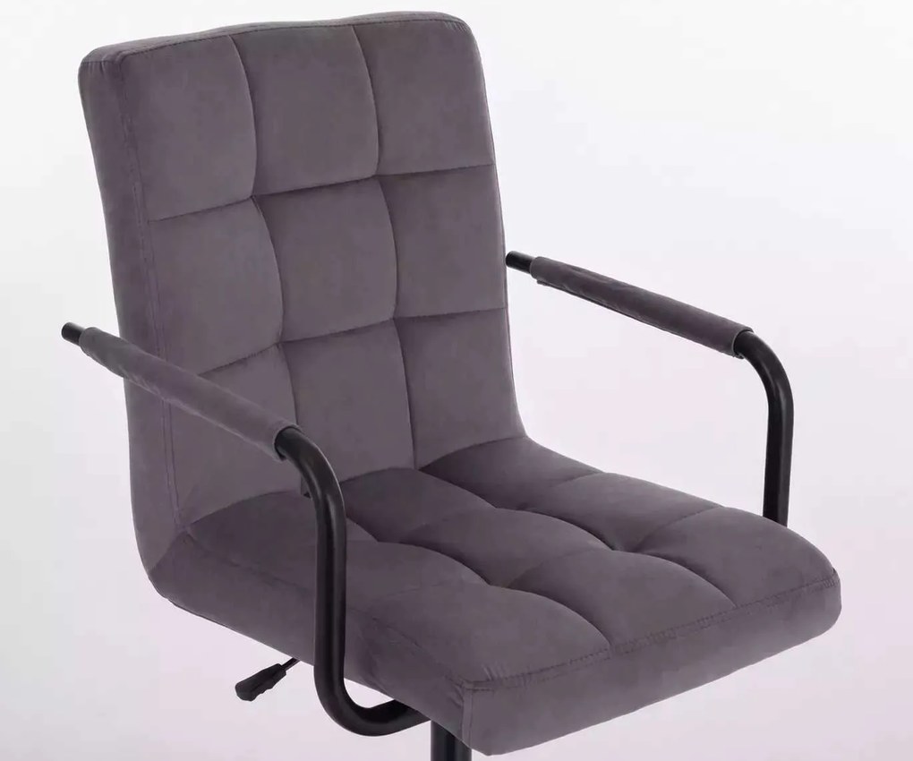 LuxuryForm DESIGN Barová stolička VERONA BLACK VELUR na čiernej hranatej podstave - tmavosivá