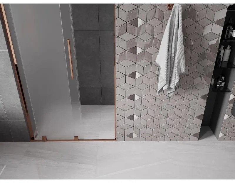 Mexen Velar L, posuvné sprchové dvere do otvoru 90 cm, 8mm sklo námraza, ružové zlato, 871-090-003-31-60