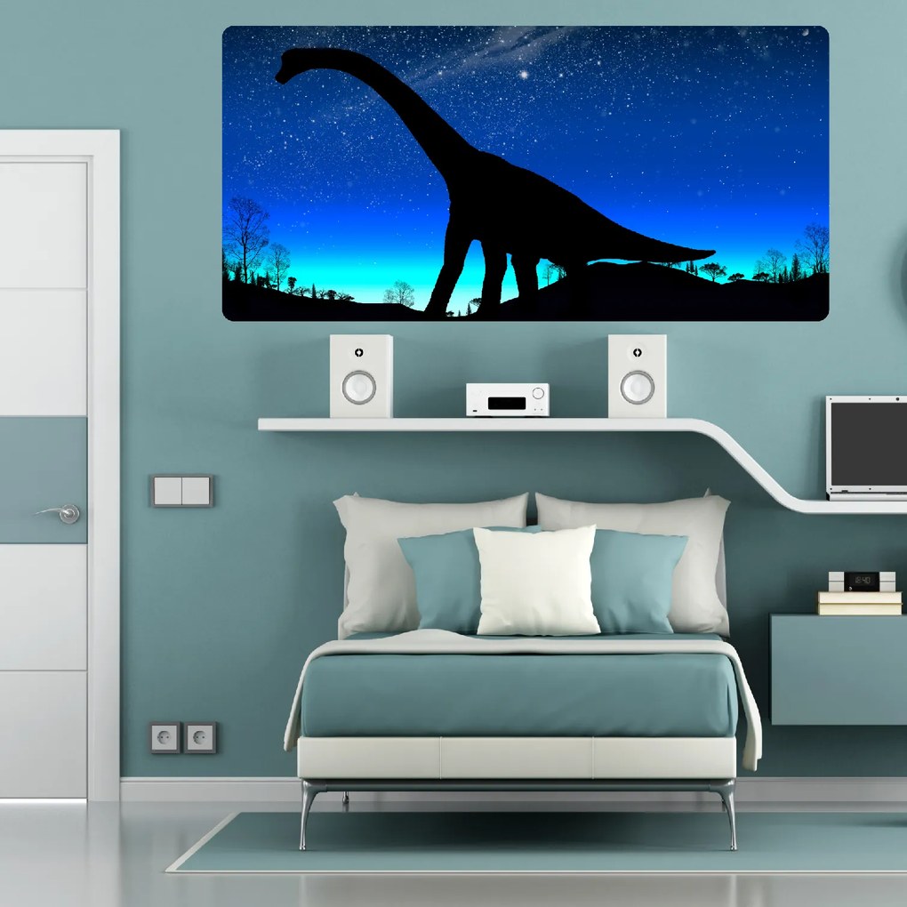 60x120cm Dinosaurus s nočnou oblohou - textilná nálepka na stenu