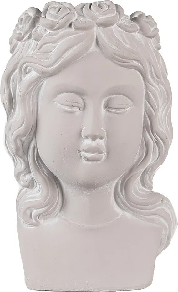 Šedý antik cementový kvetináč dievča s venčekom - 20*17*30 cm