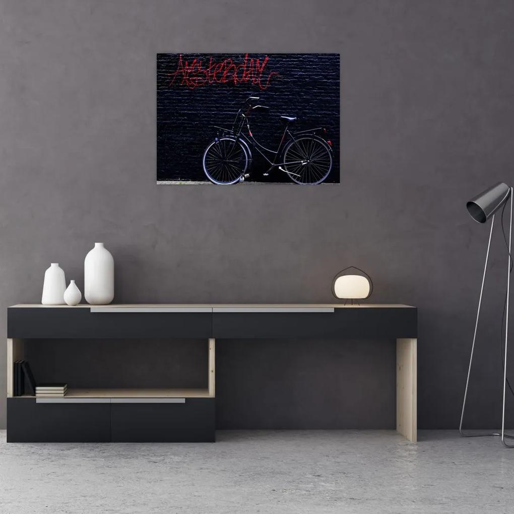 Sklenený obraz bicykla v Amsterdame (70x50 cm)