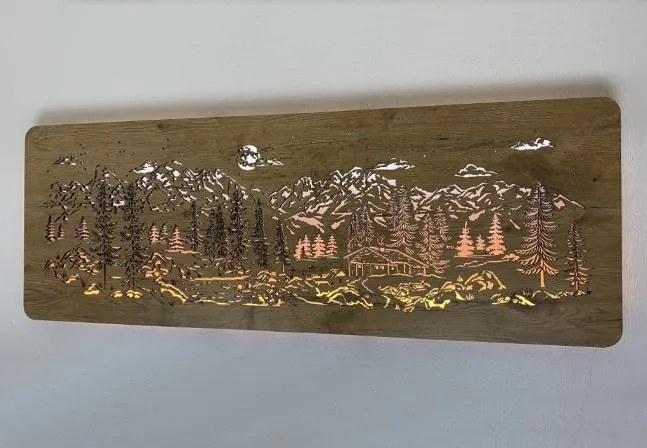 Podsvietený obraz Chata v horách na batériu