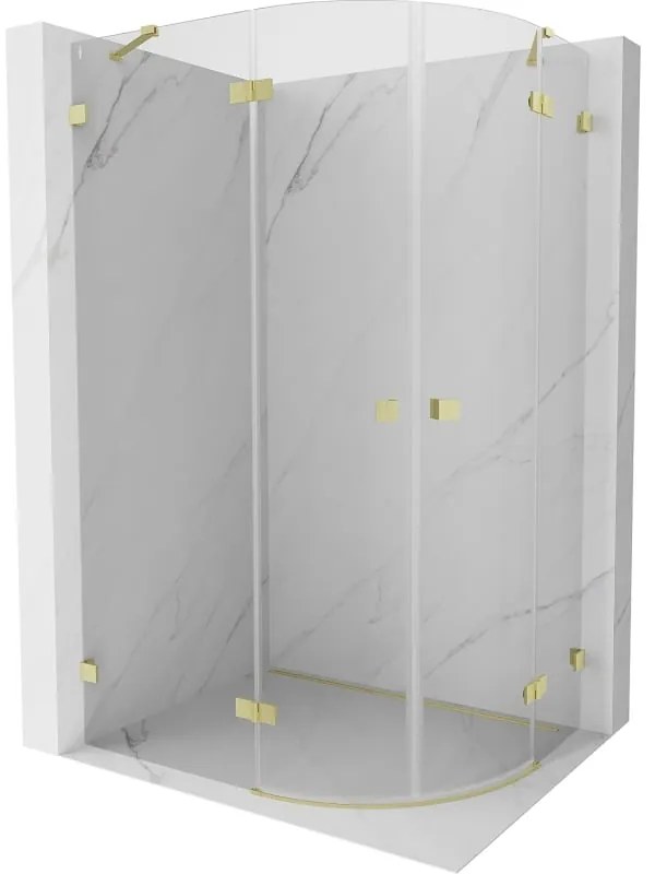 Mexen Lunar, polkruhový sprchový kút naklápací doľava 90 x 80 cm, 8mm číre sklo, zlatý matný profil, 833-090L-080P-55-00