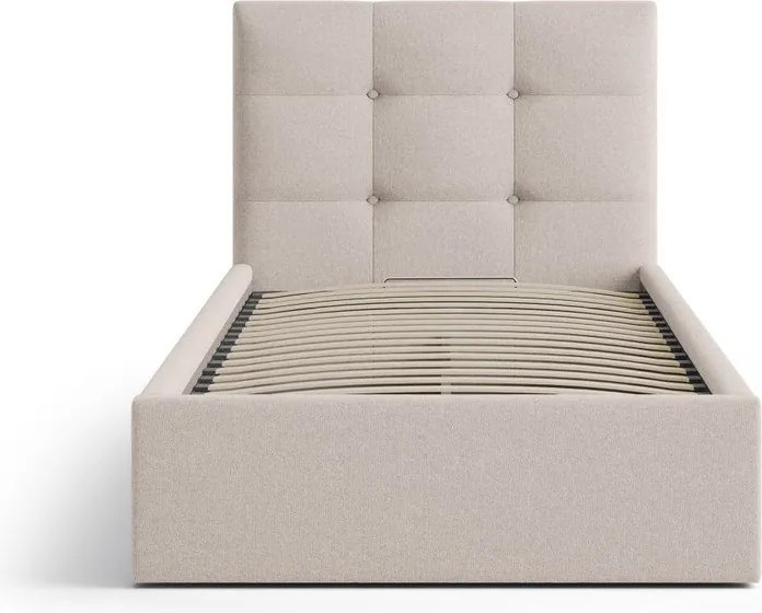Svetlohnedá čalúnená jednolôžková posteľ s úložným priestorom s roštom 90x200 cm Phaedra – Micadoni