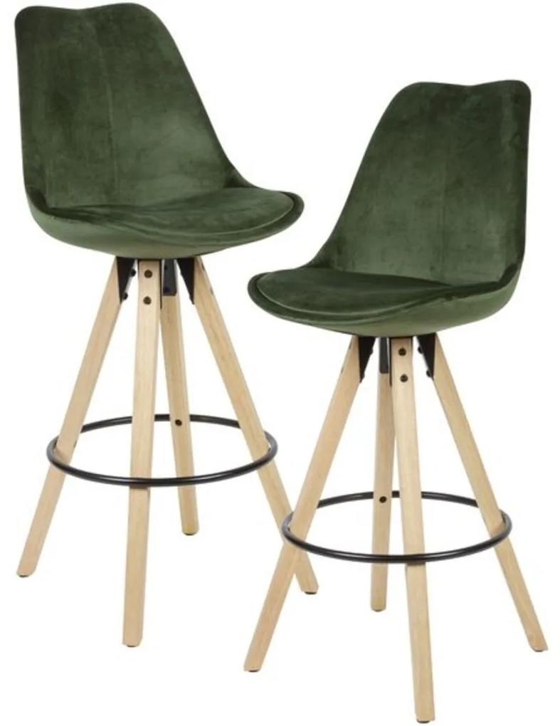 Wohnling Barová stolička LIMA, 2 kusy (látka - zamat, zelená), zelená (100292356)