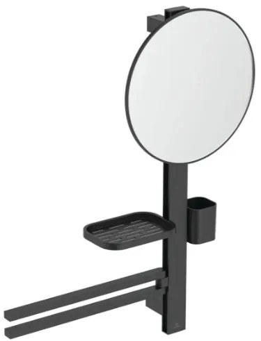 Ideal Standard Alu+ M čierne kozmetické zrkadlo 32cm s 2 poličkami a vešiakmi BD588XG