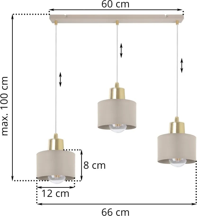 Závesné svietidlo Panta, 3x béžové kovové tienidlo, g