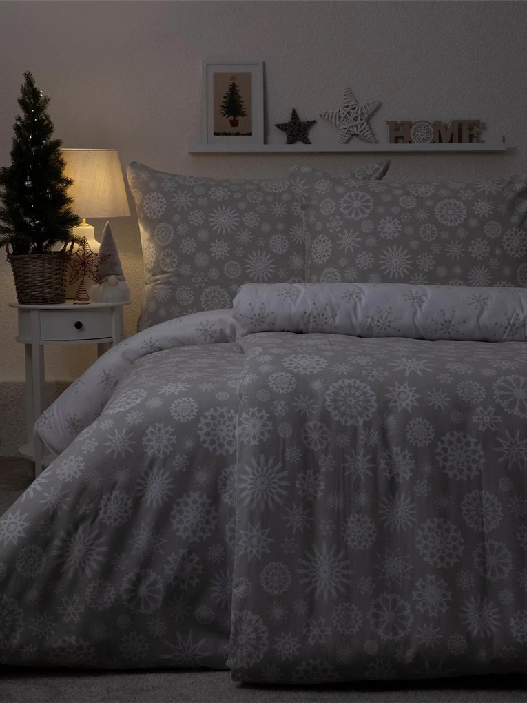 Vianočné francúzske bavlnené obliečky Renforcé – Vločky sivé