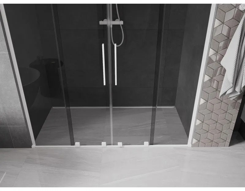 Mexen Velar L Duo, posuvné sprchové dvere do otvoru 170 cm, 8mm šedé sklo, biela matná, 871-170-003-42-20
