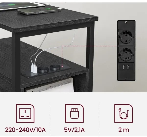 Odkladací stolík s integrovanými zásuvkami a USB portami ROD čierna
