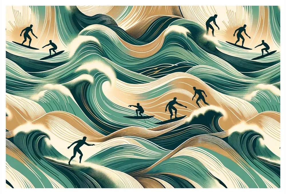 Obraz surfisti v akčnej krajine