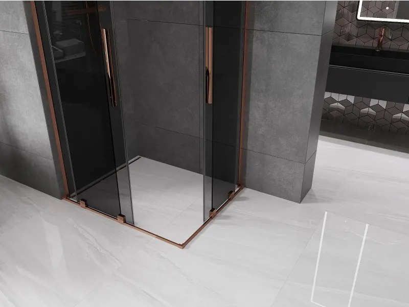 Mexen Velar L Duo, sprchový kút s posuvnými dverami 100 x 90 cm, 8mm šedé sklo, ružové zlato, 871-100-090-02-43-60