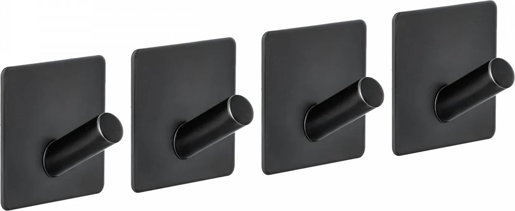 Erga Midi, samolepiace háčiky na uteráky bez vŕtania, 4ks, 4,5×4,5 cm, čierna matná, ERG-YKA-CH.MIDI4-BLK