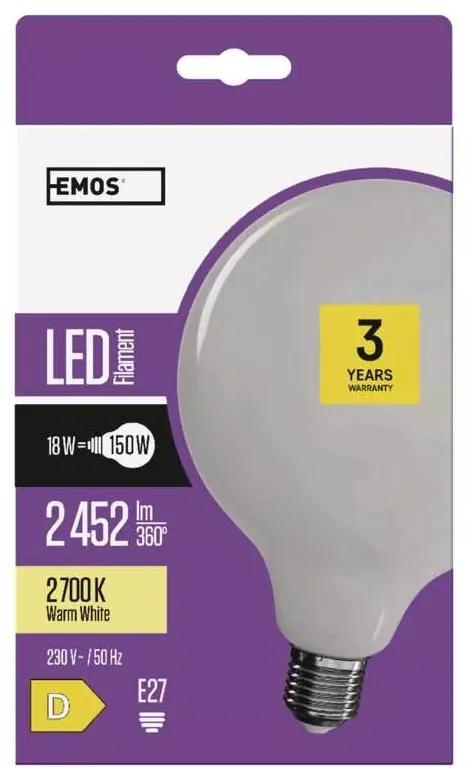 EMOS LED žiarovka Filament G125, 18W, E27, teplá biela