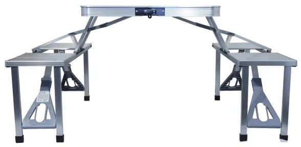 Skladací kempingový stôl so stoličkami biela/chróm