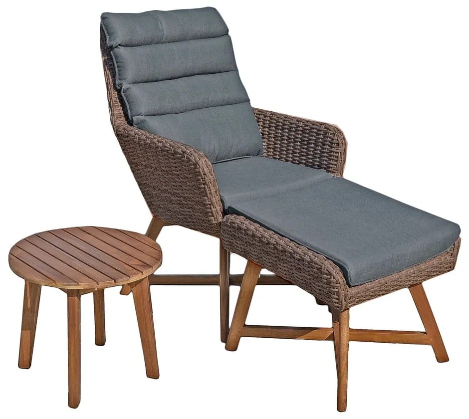 Set hnedého záhradného kresla s podnožkou a stolíkom Garden Pleasure Caliva