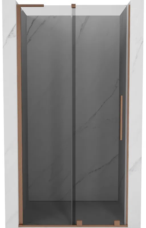 Mexen Velar L, posuvné sprchové dvere do otvoru 120 cm, 8mm šedé sklo, medená matná, 871-120-003-41-65