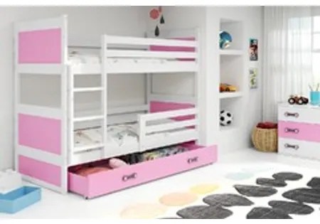 Detská poschodová posteľ s výsuvnou posteľou RICO 190x80 cm Ružová Biela