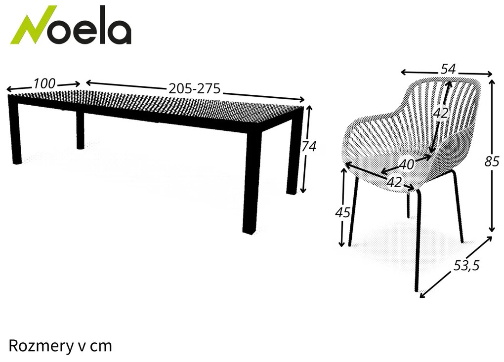 Noela Záhradný jedálenský set Grande Pasto + 8x kreslo GABY sivá