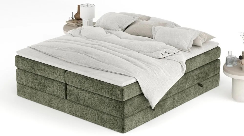 Tmavozelená boxspring posteľ s úložným priestorom/bez čela 200x200 cm Juniper – Maison de Rêve
