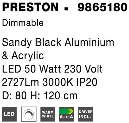 LED luster Preston 80 čierne