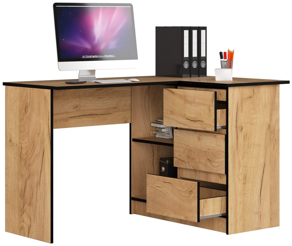 Rohový PC stolík Bodhi  (dub craft) (P). Akcia -19%. Vlastná spoľahlivá doprava až k Vám domov. 1069481