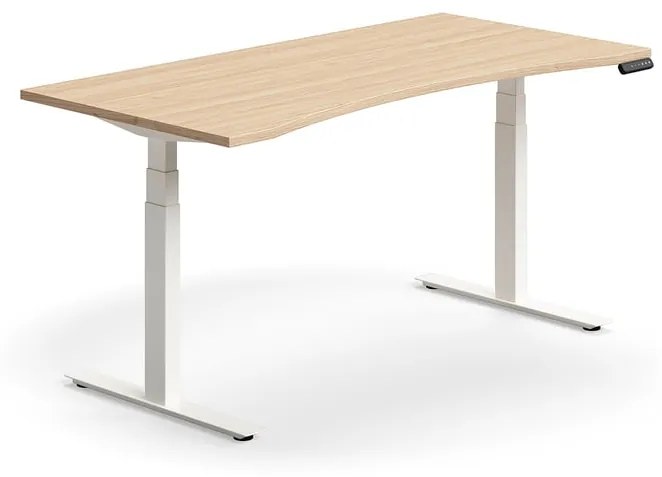 Výškovo nastaviteľný stôl QBUS, s výrezom, 1600x800 mm, biely rám, dub