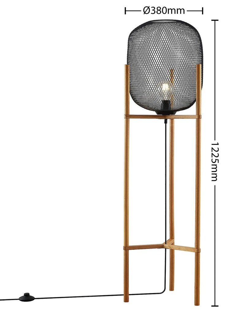 Lindby Djuna klietková stojaca lampa drevený rám