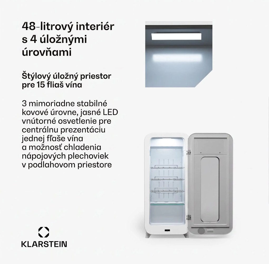 Klarstein Shirley 15 Uno. chladnička na víno, 15 fliaš, 5 - 20 °C, dotykové ovládanie, retro