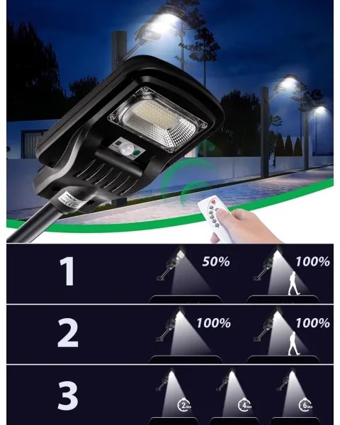 LED Solárna pouličná lampa so senzorom LED/60W/6V 6500K IP65 + diaľkové ovládanie