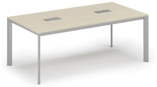 Stôl INVITATION 2000 x 1000 x 740, breza + 2x stolná zásuvka TYP III, strieborná