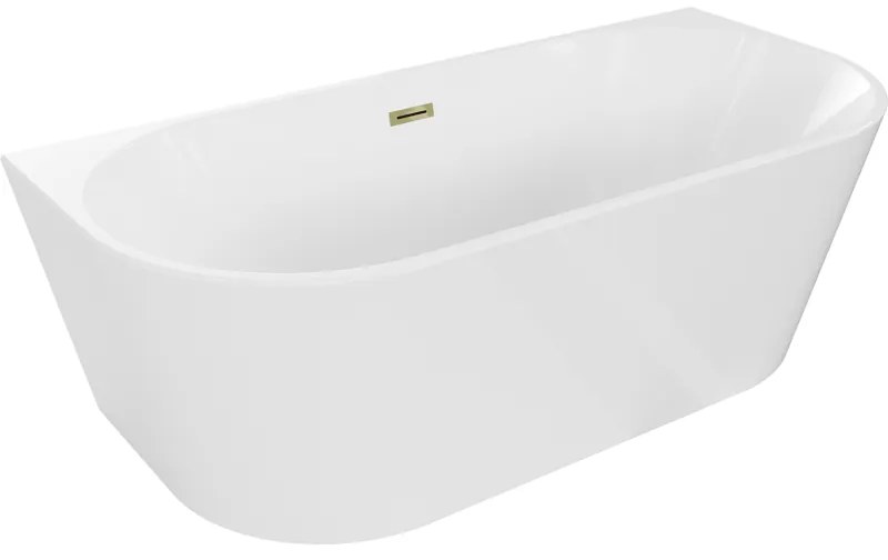 Mexen Oval, voľne stojaca nástenná vaňa 140 x 75 cm, biela, zlatý lesklý prepad, 52671407500-50