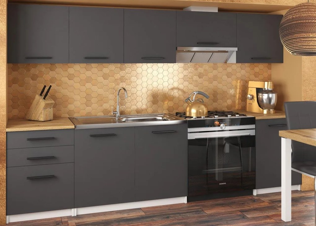 Kuchynská linka Belini 240 cm šedý lesk s pracovnou doskou Uniqa2 TOR UNIQA/5/WT/SR/0/B1