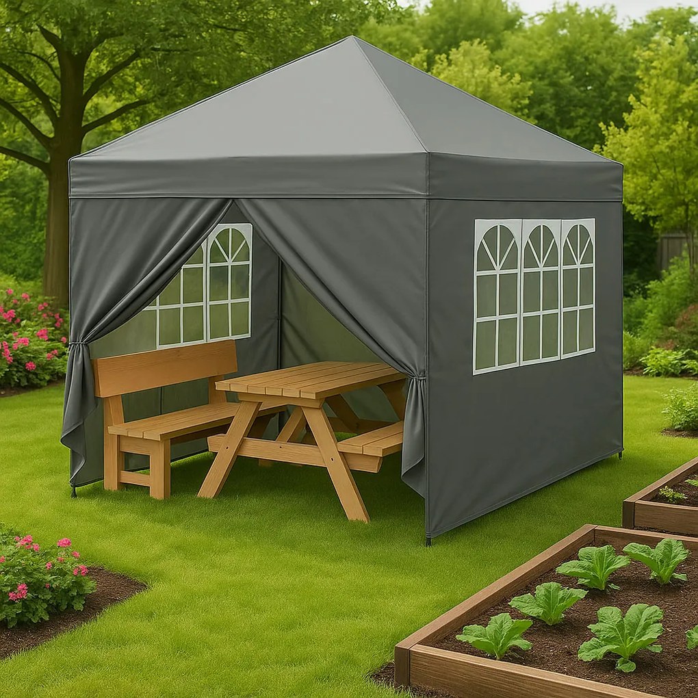 Záhradný pavilónový stan 3x3 m, automaticky rozkladací, sivý, MultiGarden