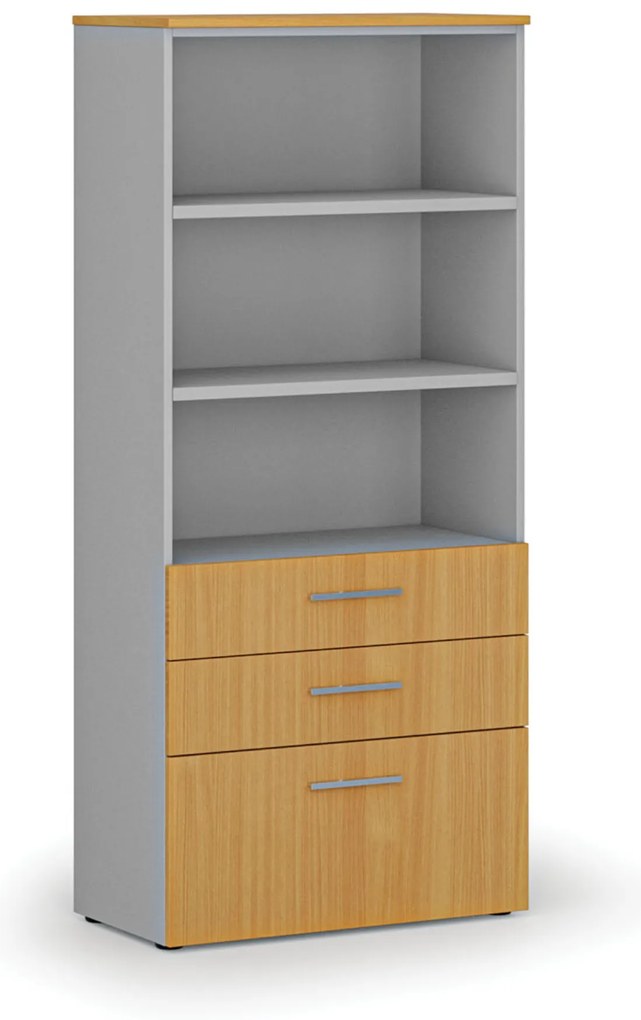 Kancelárska skriňa s kombinovanými zásuvkami PRIMO GRAY, 800 x 420 x 1781 mm, sivá/buk