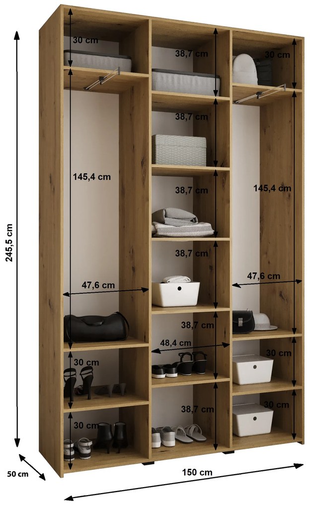 Šatníková skriňa 150 cm Carmela 50-2 (kašmír + čierna). Akcia -20%. Vlastná spoľahlivá doprava až k Vám domov. 1126743