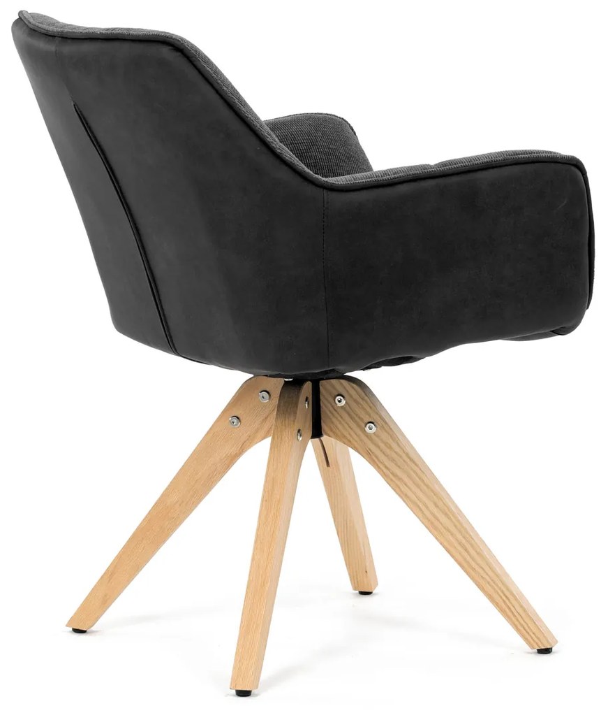Autronic - Židle jídelní, šedá látka a černá látka v dekoru broušené kůže, noha masiv dub, otočný mechanismus 360° - HC-D7180 GREY2 AKCE