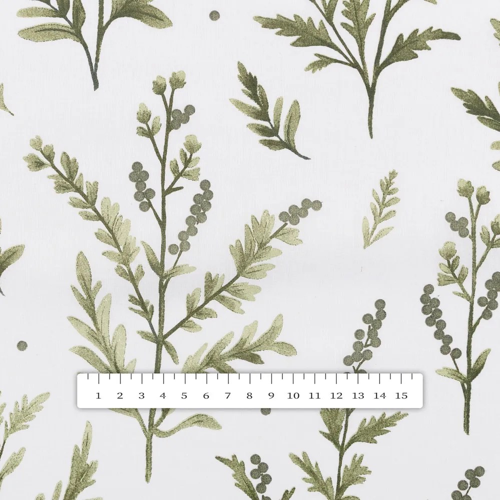 Biante Bavlnený okrúhly obrus Sandra SA-718 Zelené vňate byliniek na bielom Ø 120 cm