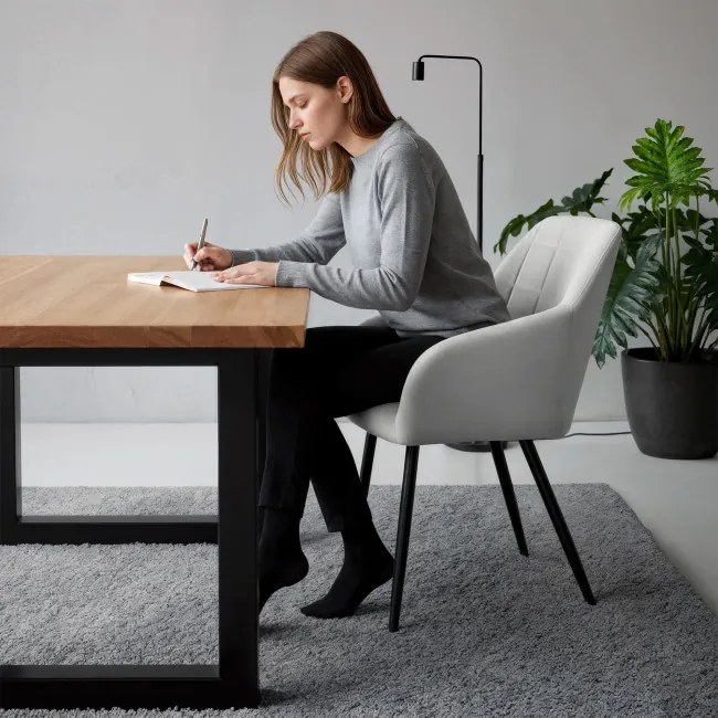 Sada dvoch jedálenských stoličiek LUXANO zamatové, sivé / čierne nohy (2 ks)