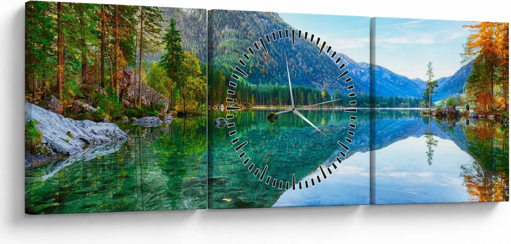 Obraz - Jazero Hintersee (s hodinami) (90x30 cm)
