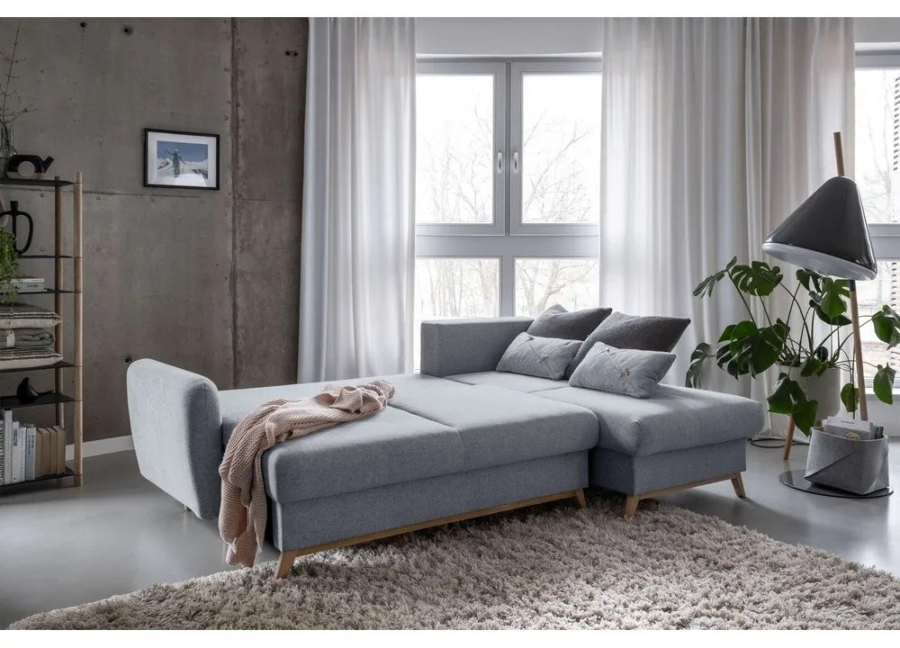 Svetlosivá rozkladacia rohová pohovka Miuform Scandic Lagom, pravý roh