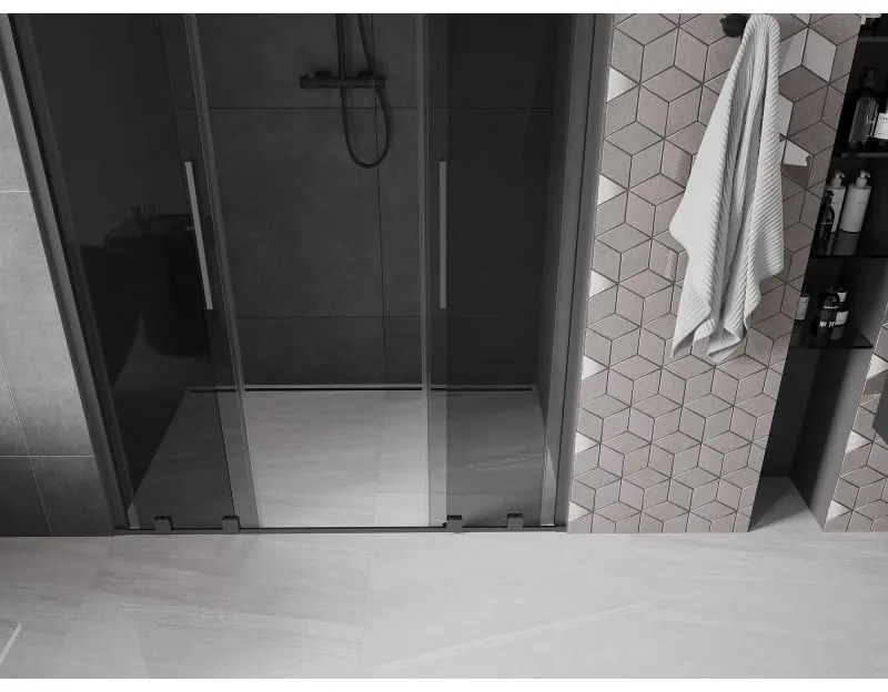 Mexen Velar Duo, posuvné sprchové dvere do otvoru 160 cm, 8mm šedé sklo, brúsený grafit, 871-160-000-42-95