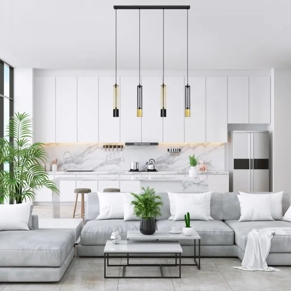 LED Luster na lanku BARS 4xGU10/4,8W/230V čierna/zlatá