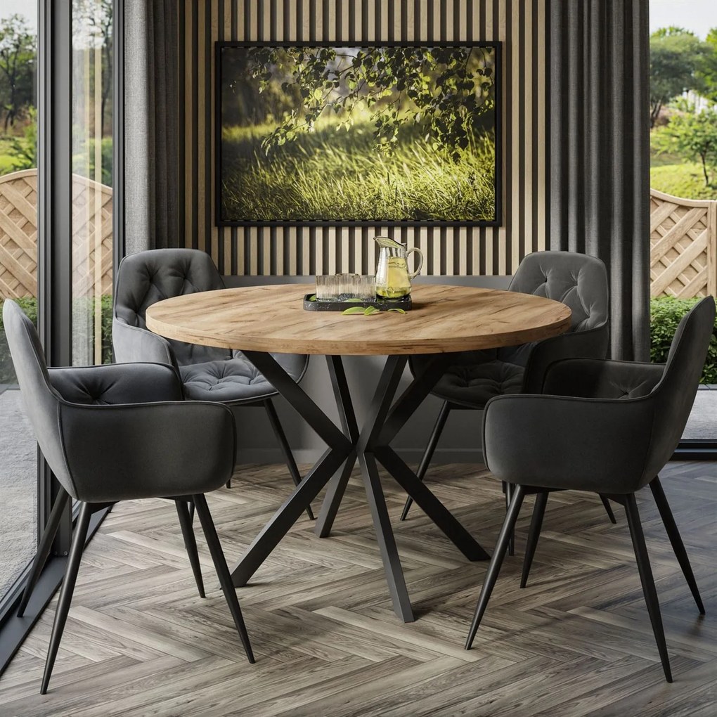 Okrúhly rozkladací jedálensky stôl MARION 120-196cm dub artisan Farba nôh: Čierna
