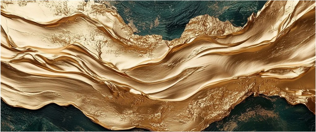 Obraz - Zelená abstrakcia so zlatom II. (120x50 cm)