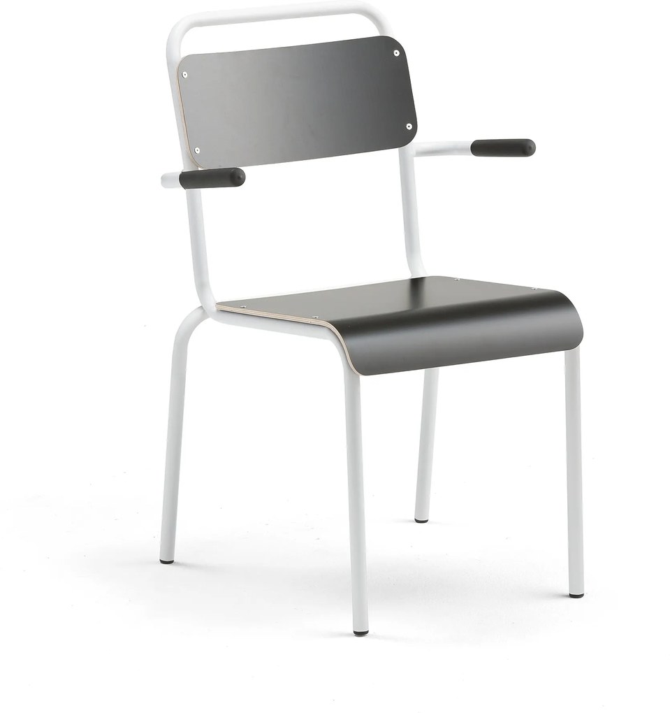 Jedálenská stolička Frisco, s podrúčkami, biely rám, čierny laminát